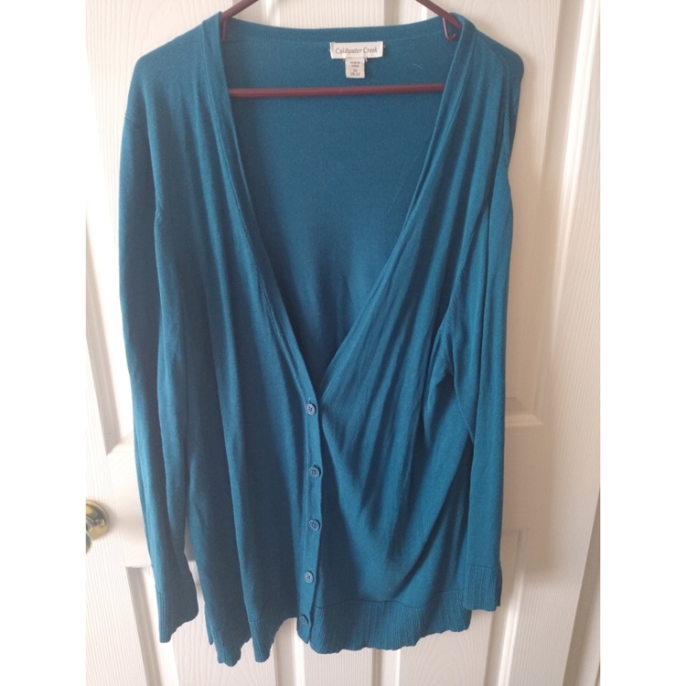 Coldwater Creek Deep V Silk Cotton Cardigan Women's Plus Size 2X